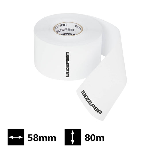 Bizerba Linerless Permanent Labels, box of 30 rolls, 58mm x 80m (W x L) Bizerba Material No. 4020000000209